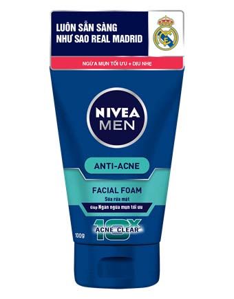 Top 10 sữa rửa mặt nam tốt nhất - NIVEA Men Anti-acne Facial Foam 100g